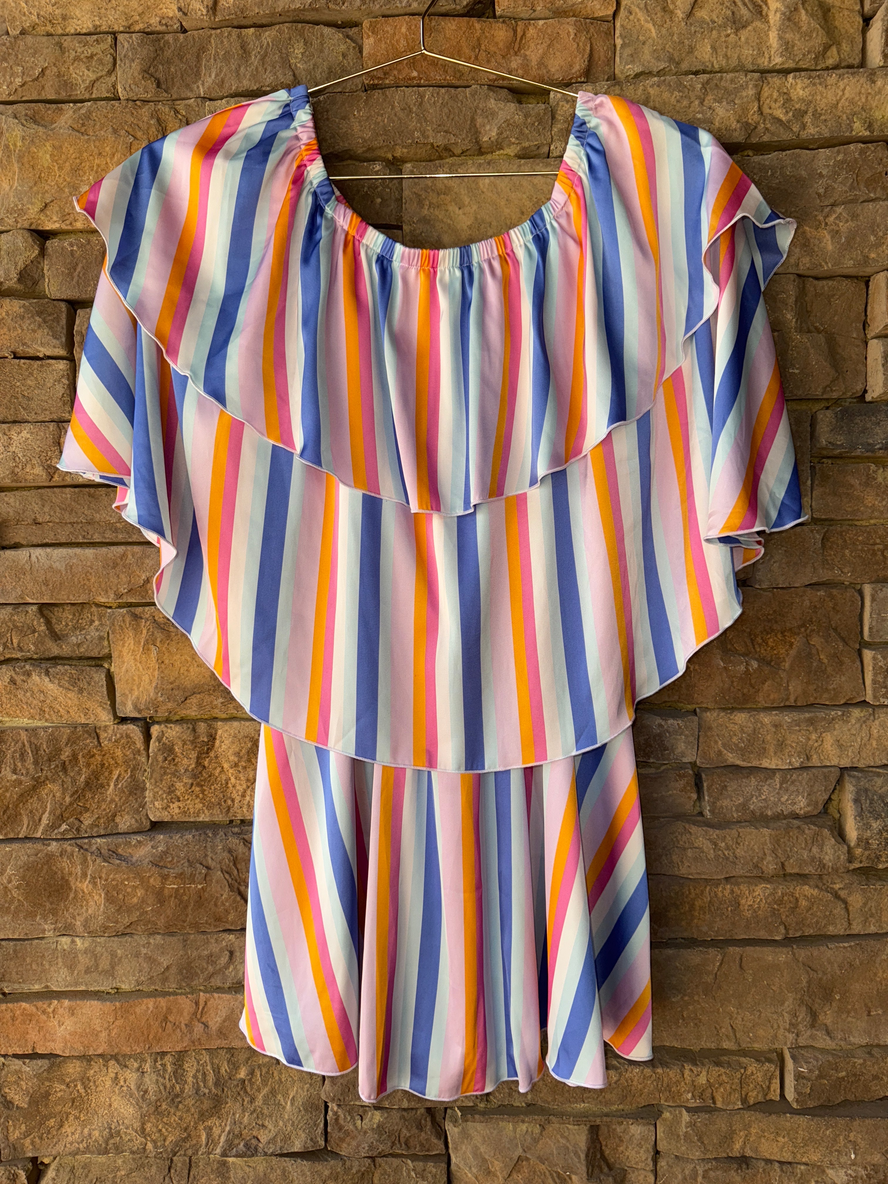 MuMu Striped Ruffle Tiered Dress S