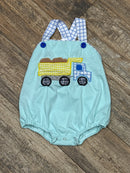 Smocked Polkadot Dump Truck Sunsuit 2T
