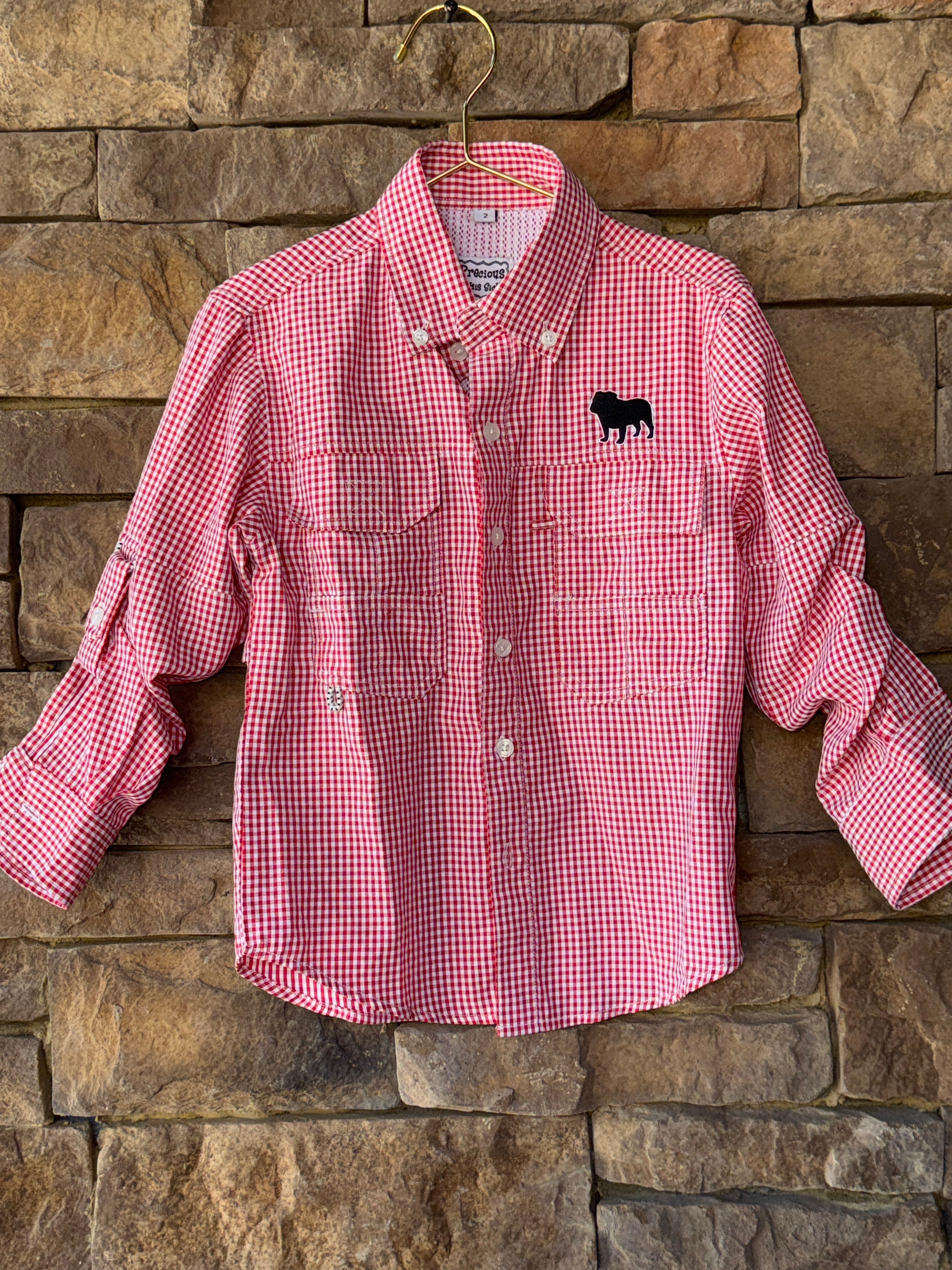 Precious in His Sight UGA LS Gingham Angler Shirt 2T