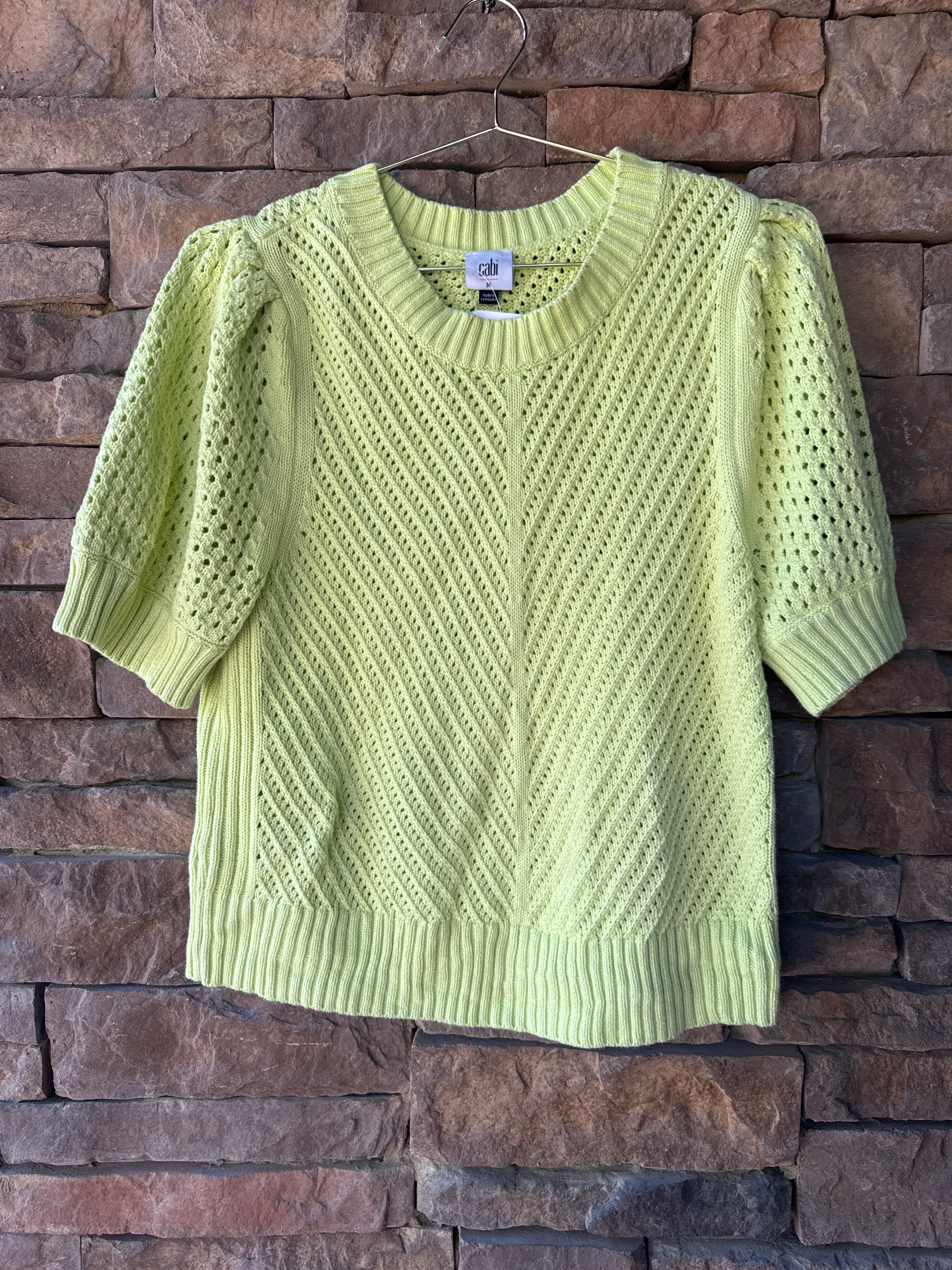 Cabi Beaming Pointelle Knit SS Sweater M