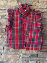 Entro Christmas Plaid Ruffle Vest M