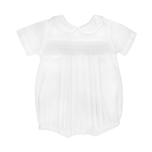 White Romper with Smocking and Peter Pan Collar