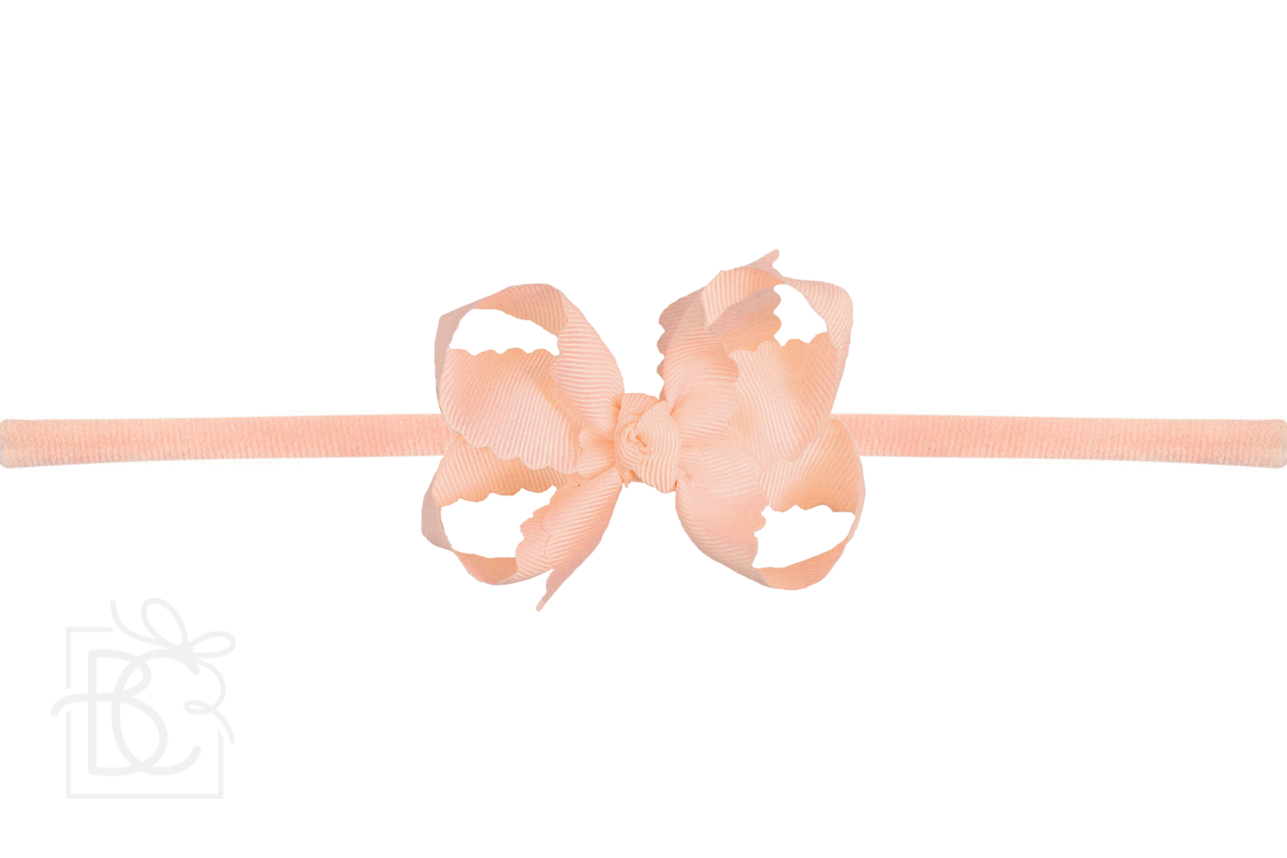 1/4" Nylon Pantyhose Headband w/ Scalloped Edge Bow: Powder Pink / 3.5" Medium