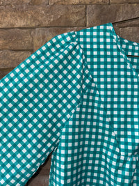 Michelle McDowell LS Green Gingham Top M