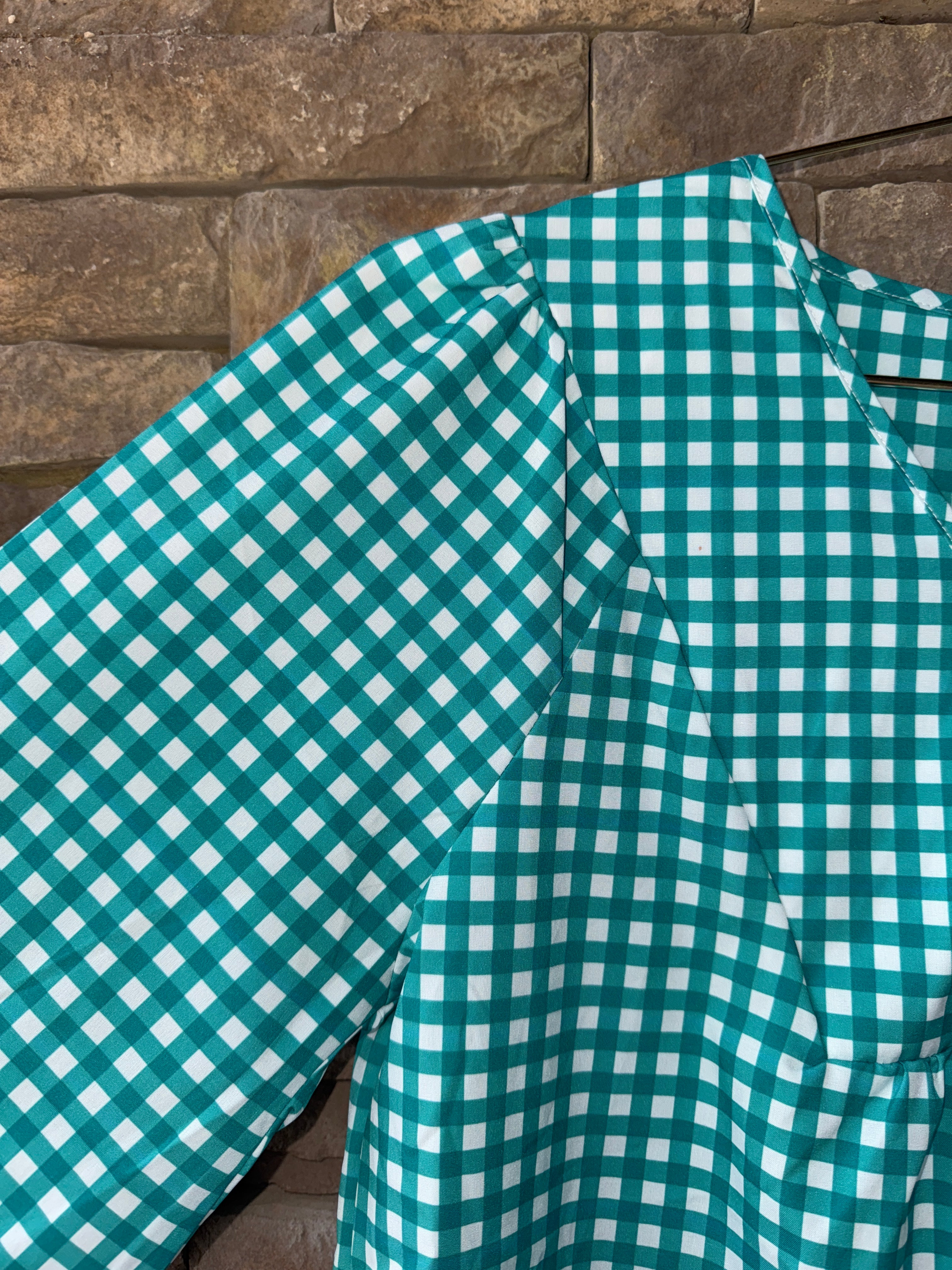 Michelle McDowell LS Green Gingham Top M