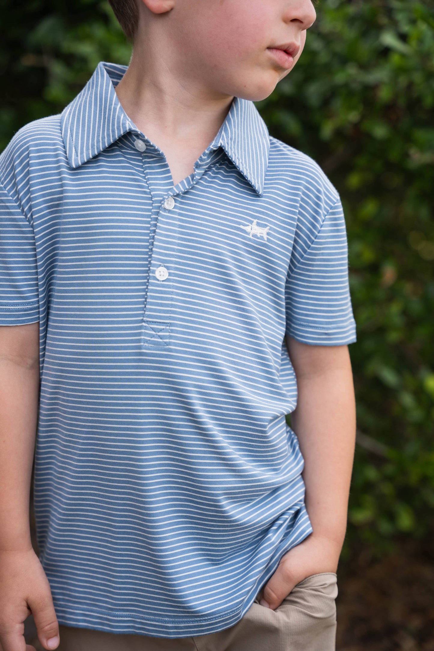 Banks Boys Performance SS Polo Blue/White Stripe 