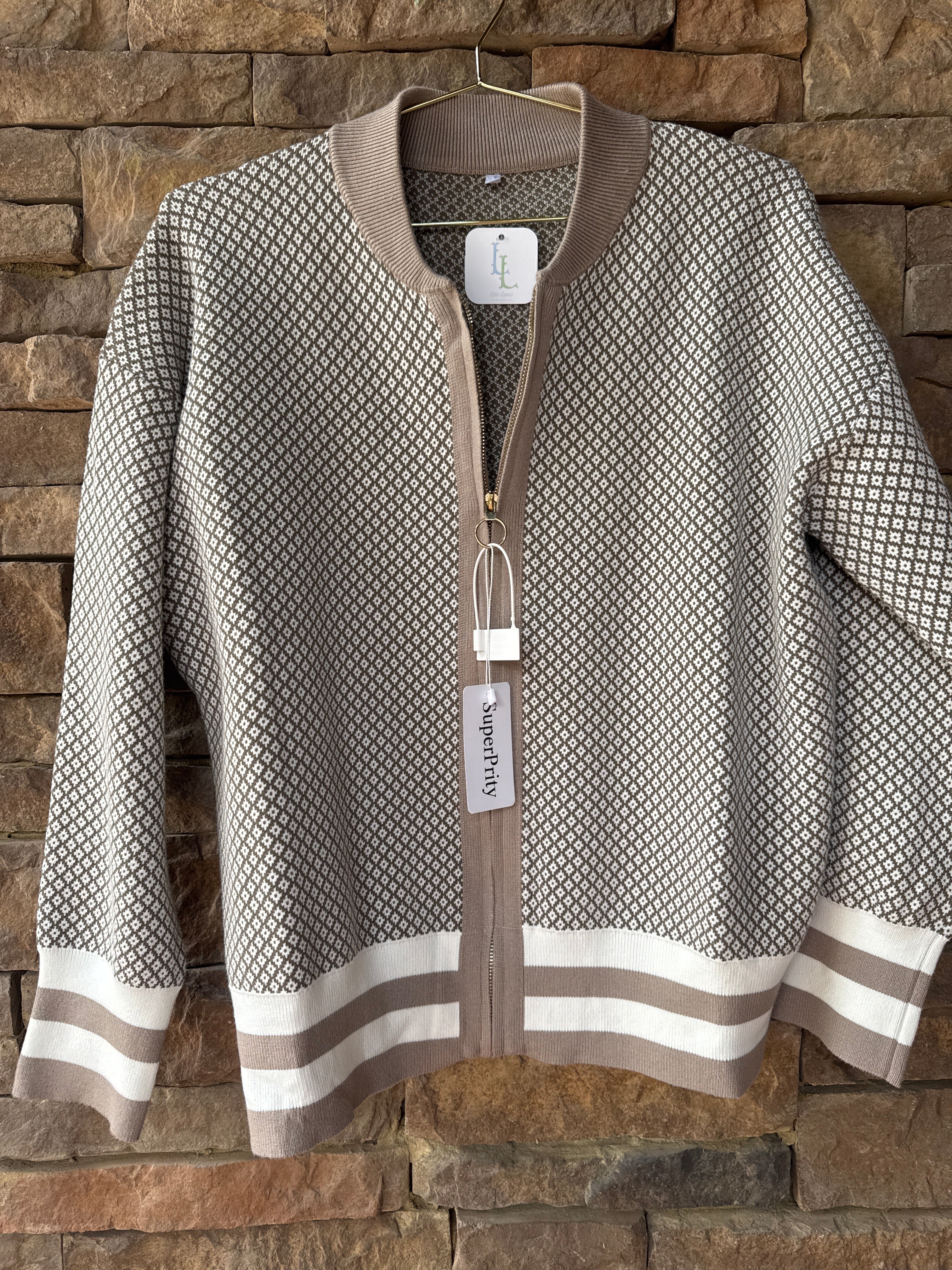 SuperPrity Zip Diamond Print Sweater XL
