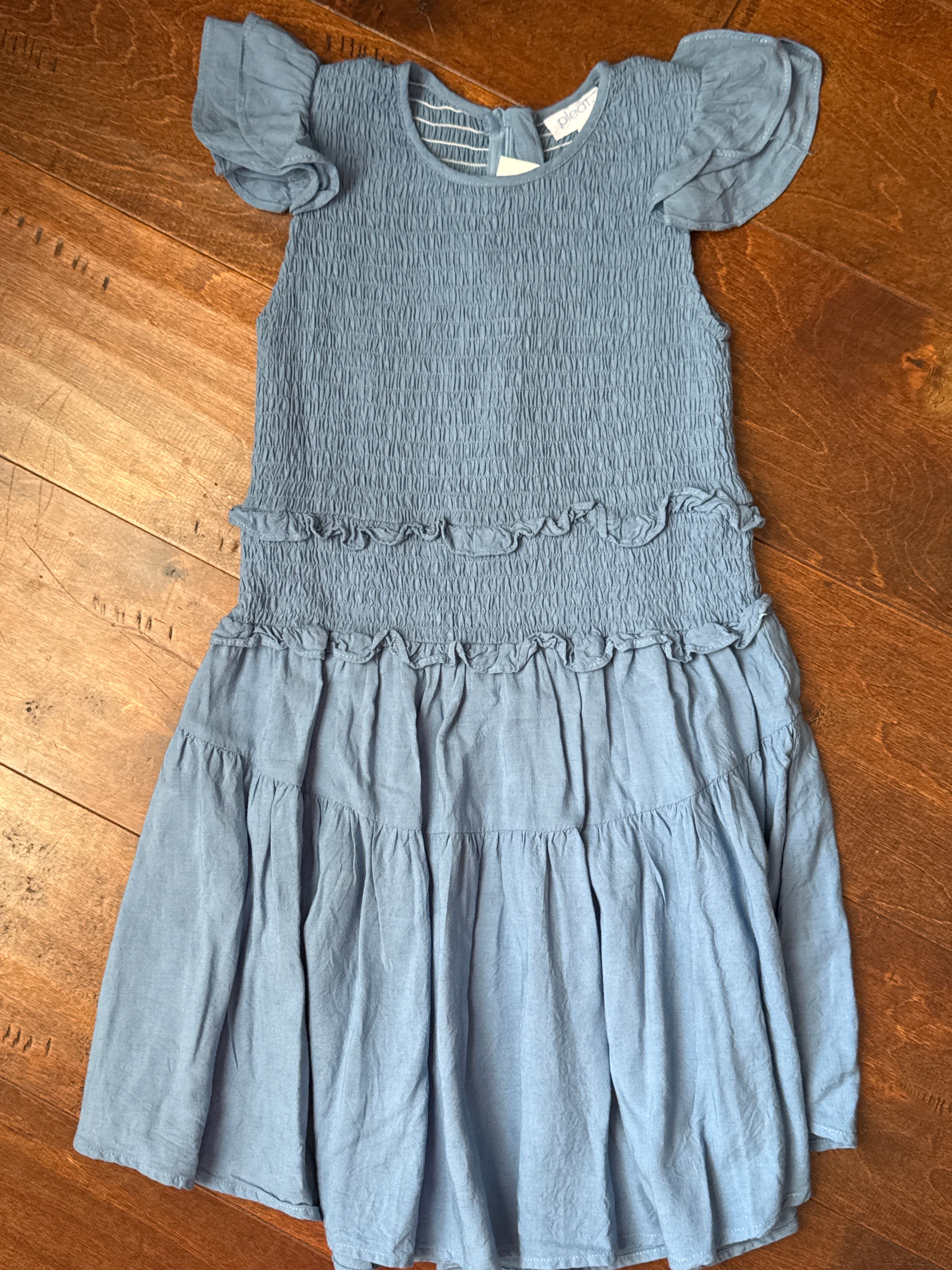Pleat Blue Smocked Waist Dress 7