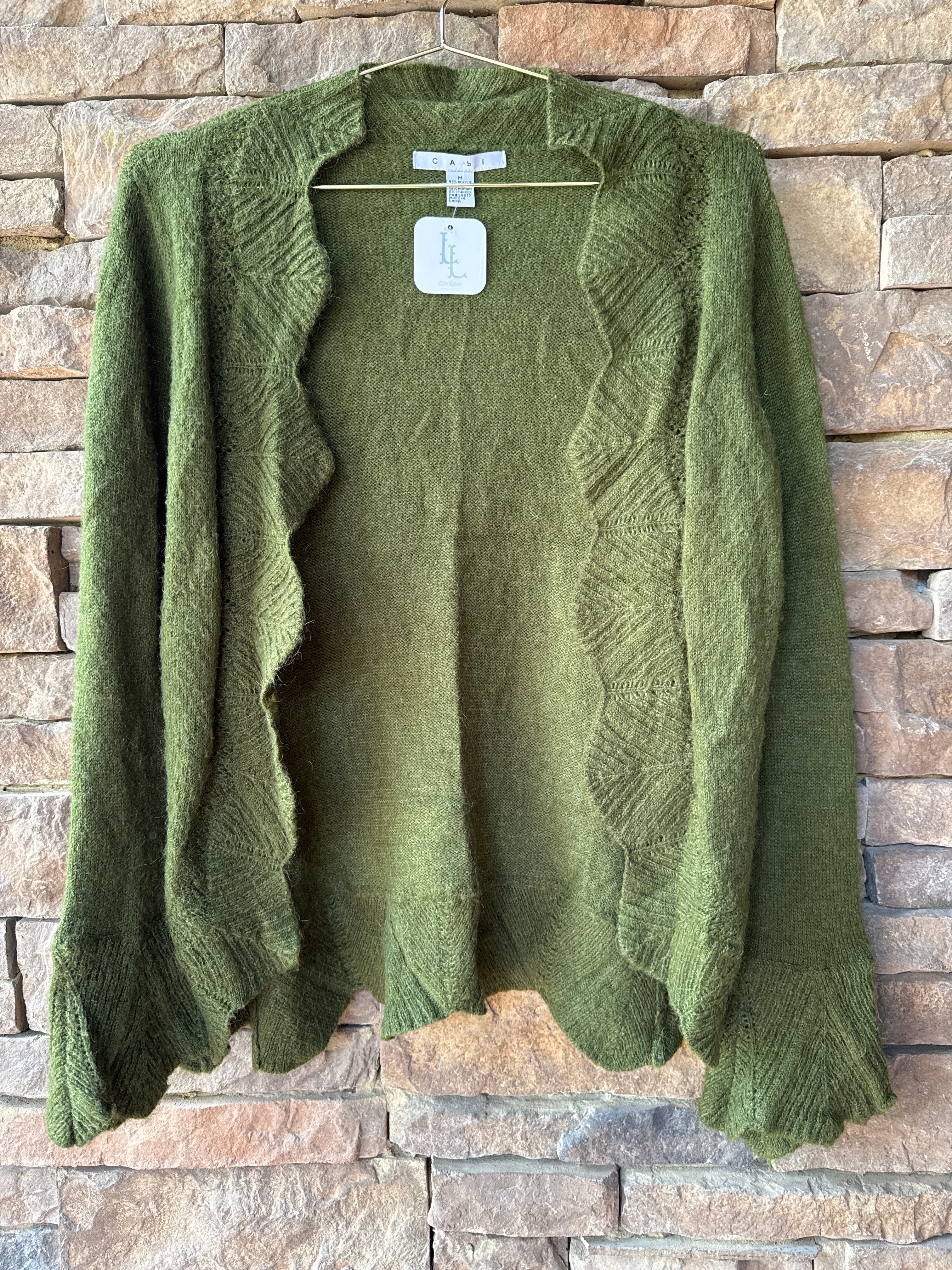 CABI Olive Scalloped Cardigan M