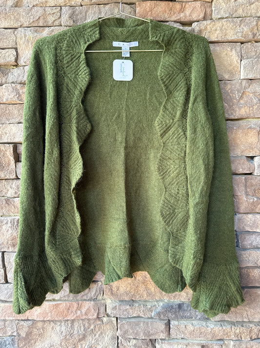 CABI Olive Scalloped Cardigan M