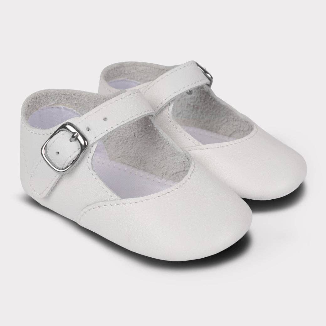 Darcy Girls Crib Hook & Loop Shoe: White Leather