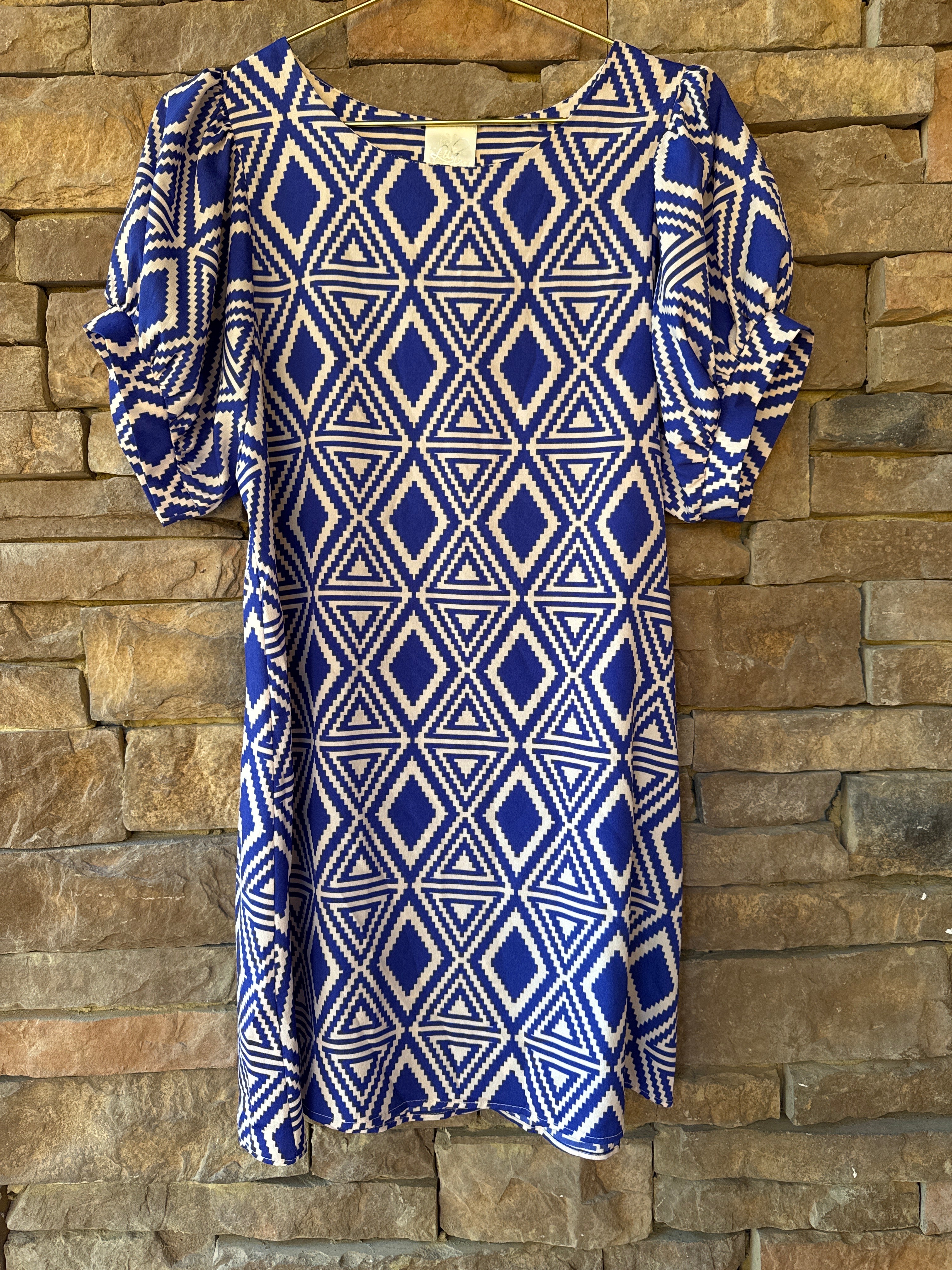 Lila Blue Print Shift Dress M