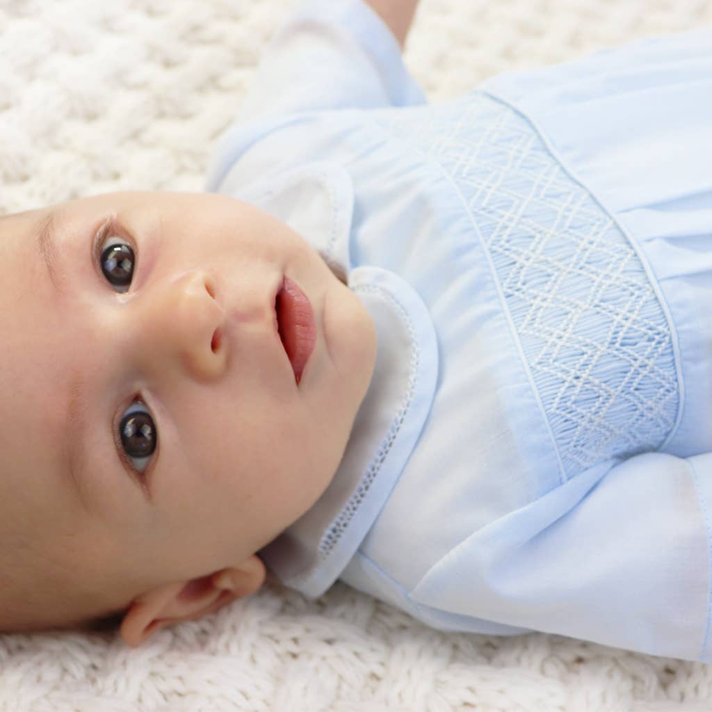 White Romper with Smocking and Peter Pan Collar
