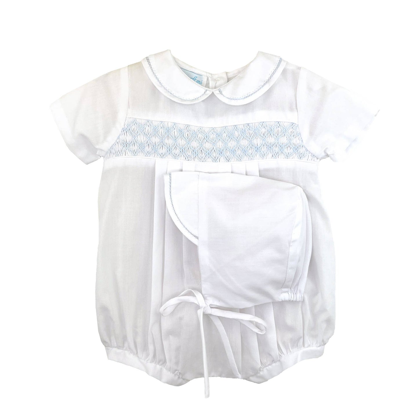 White Romper with Smocking and Peter Pan Collar