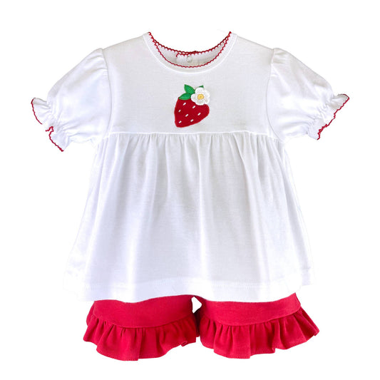 Knit Strawberry Shirt & Shorts Set