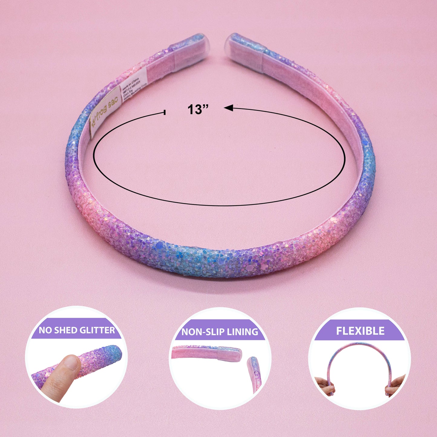 Glitter Headband - Thin Hairbands for Kids: Pink