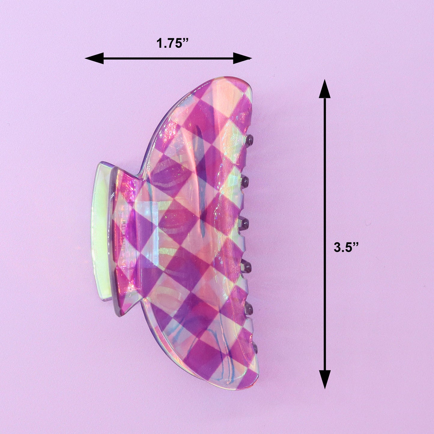 Medium Round Iridescent Checkered Hair Claw Clip: Pink