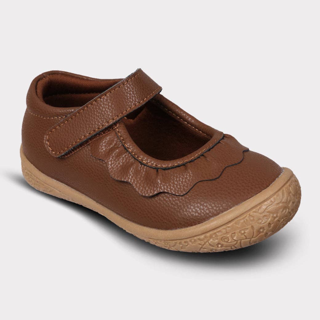 Amina Leather Girls Mary Jane Shoe: Brown Leather