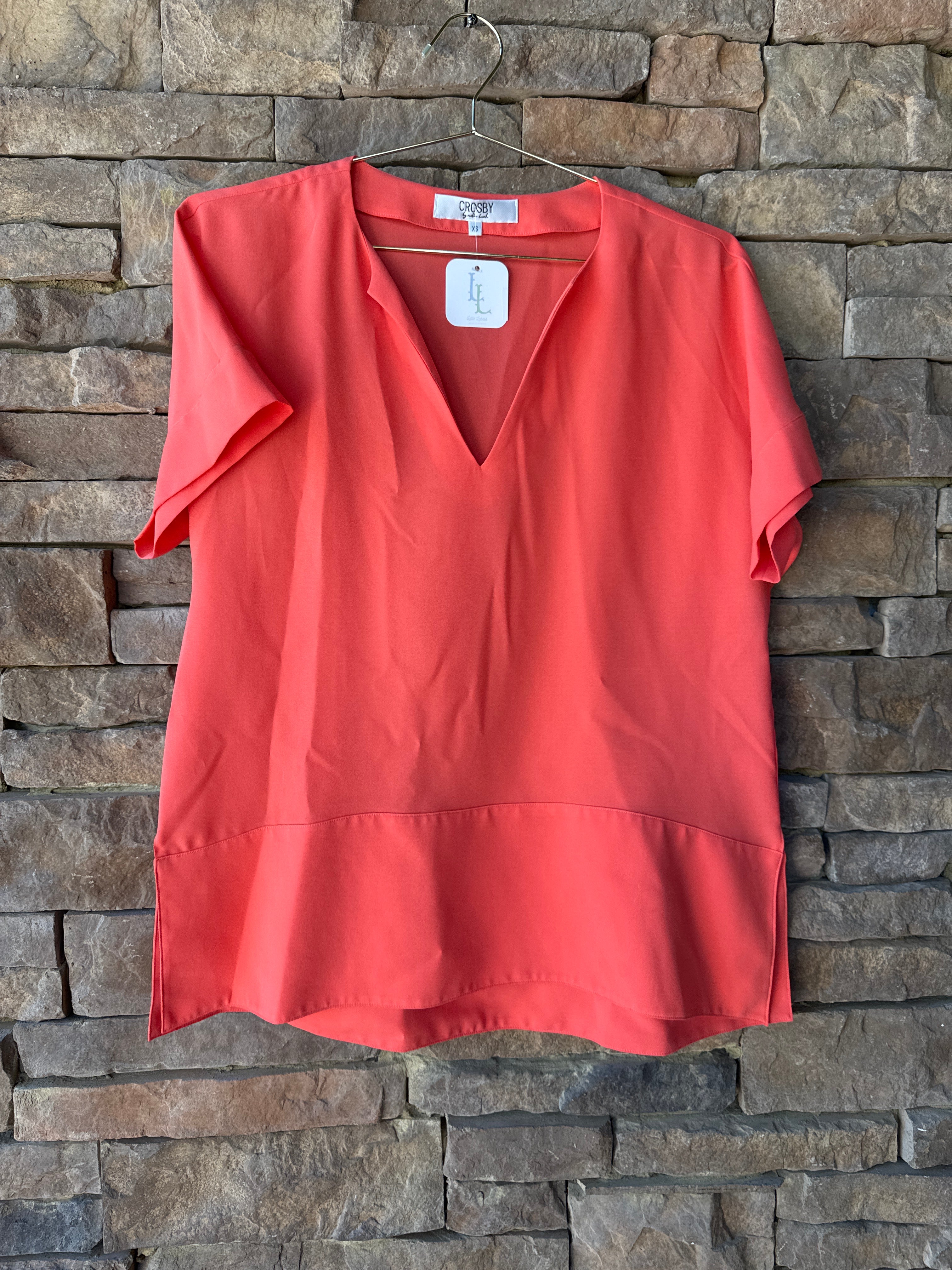 Crosby Peach V Neck Top XS