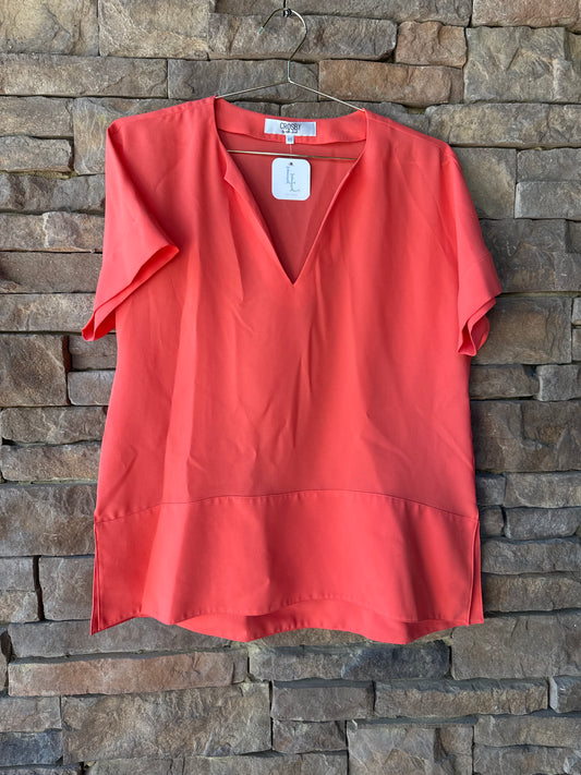 Crosby Peach V Neck Top XS