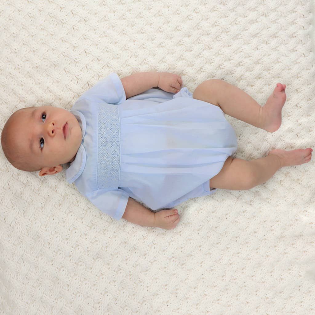 White Romper with Smocking and Peter Pan Collar