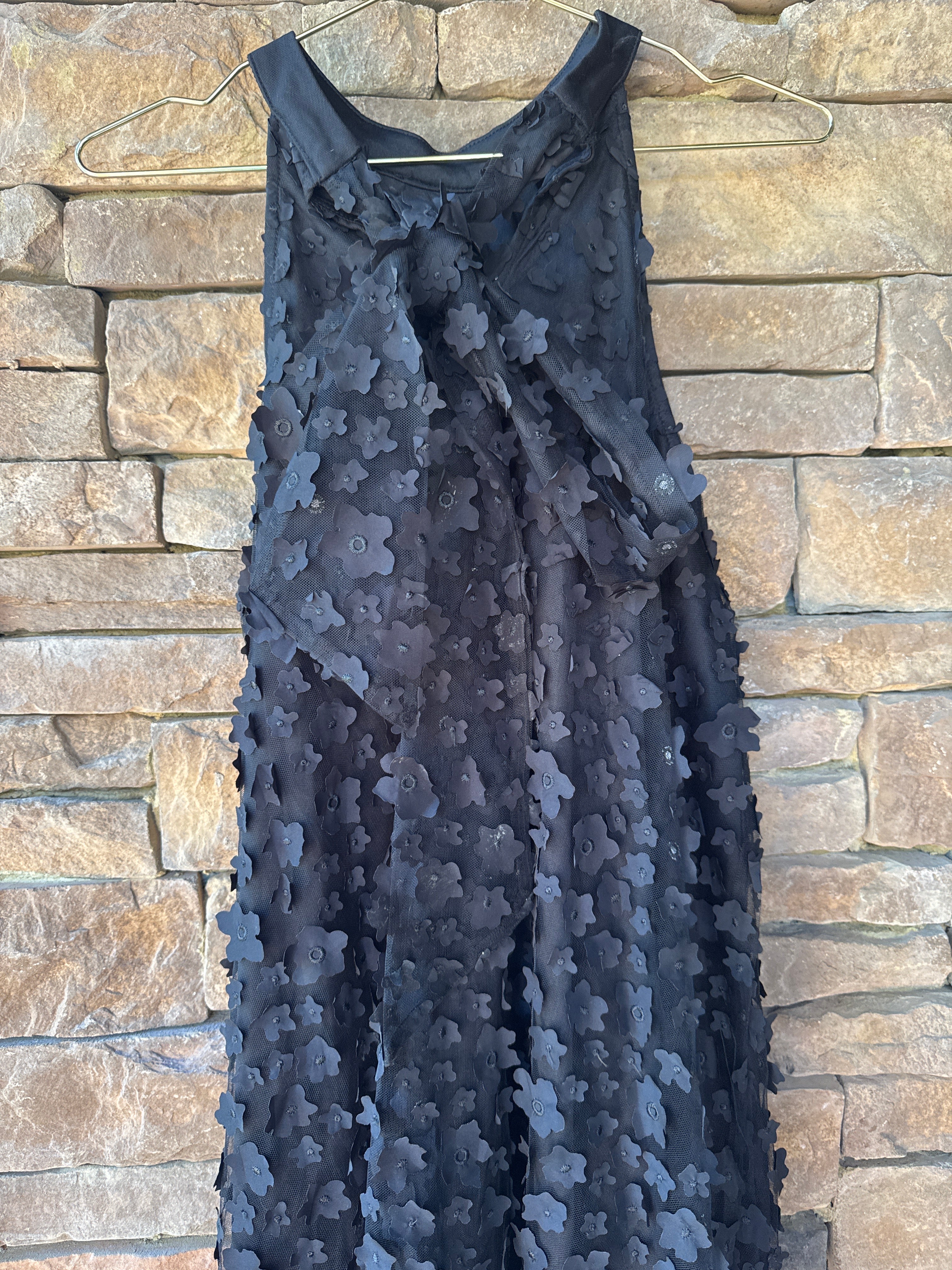 Anthropologie 3D Floral Black Mini Dress 4P