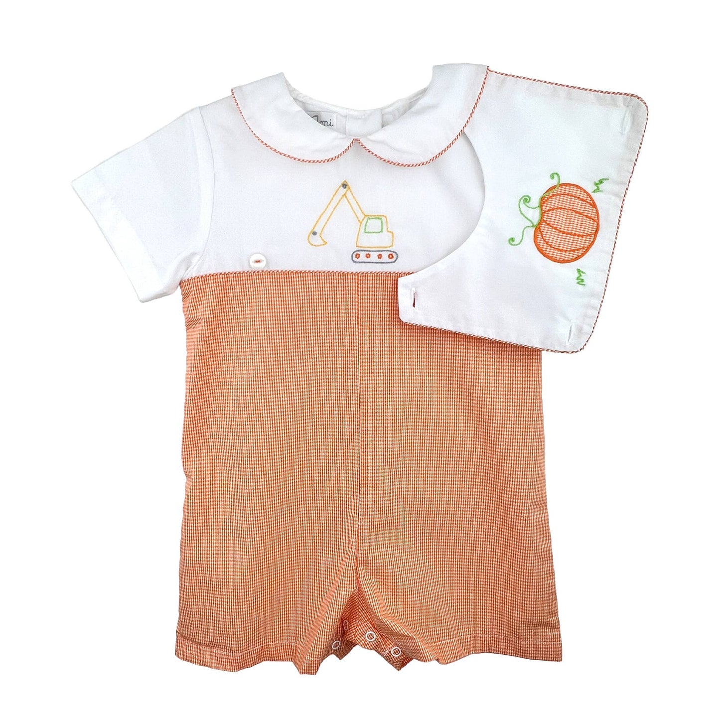Construction Romper with Removeable Pumpkin Bib