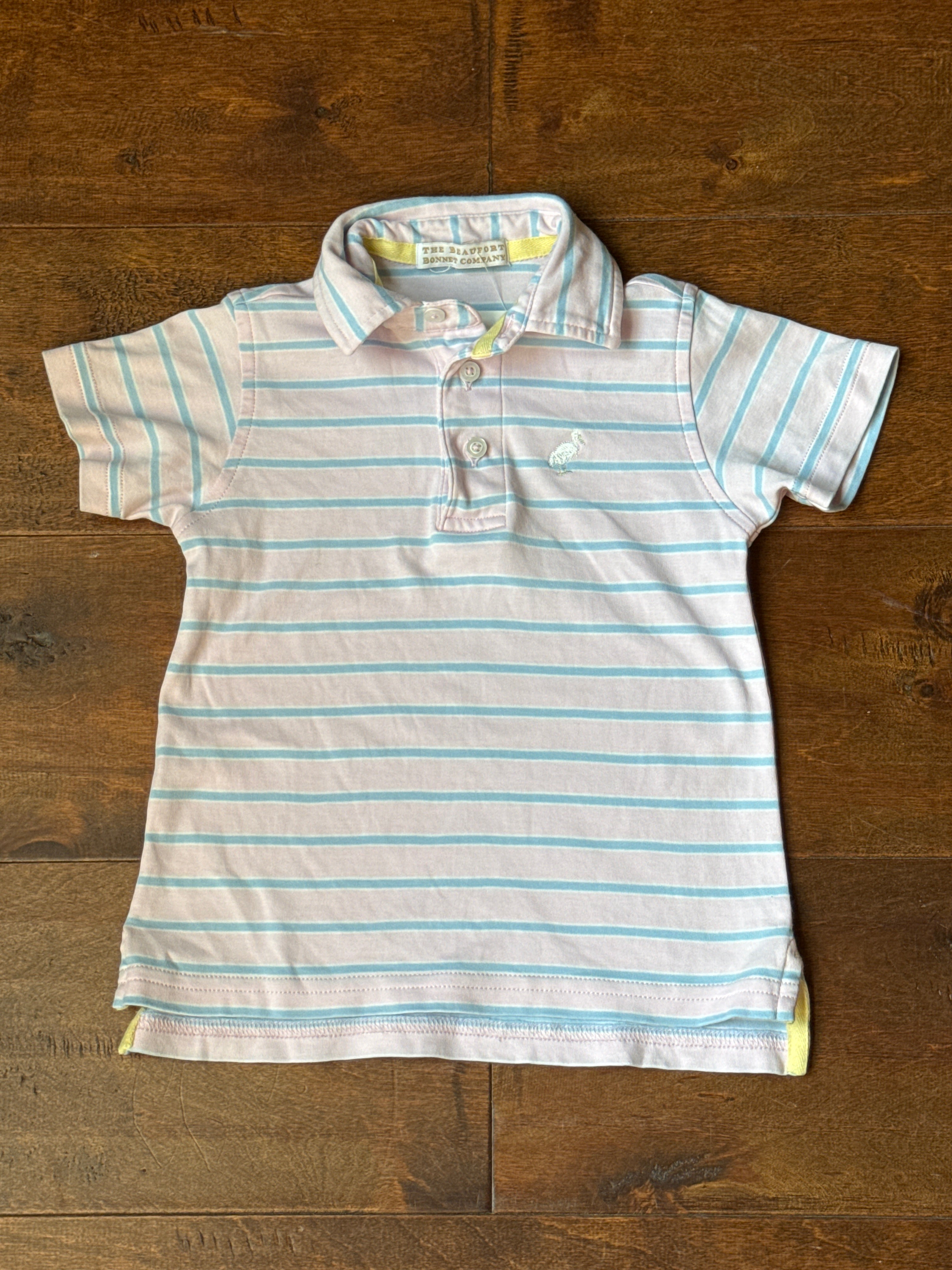 TBBC Salmon & Blue Striped Polo 2T