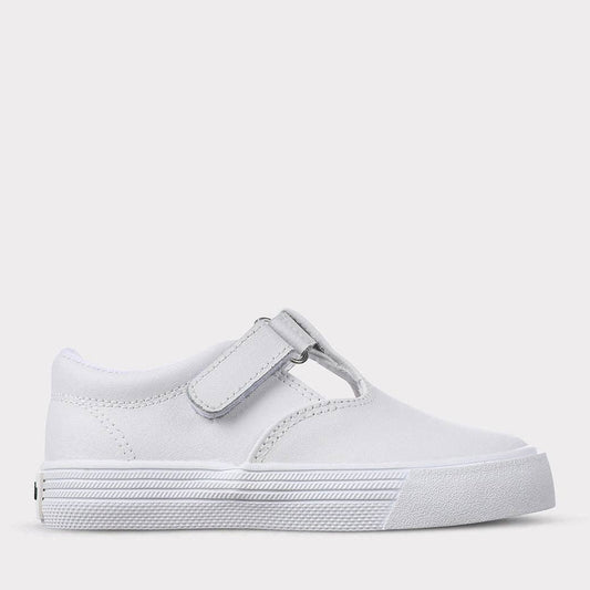 Khloe Girls T-Strap Hook & Loop Shoe: White Leather