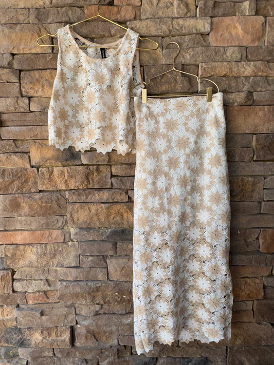 Venti6 2Piece Skirt & Top Lace Cutout Set S