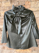 Tuckernuck Faye Faux Leather Ruffle Popover Shirt Vegan Black S