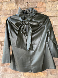 Tuckernuck Faye Faux Leather Ruffle Popover Shirt Vegan Black S