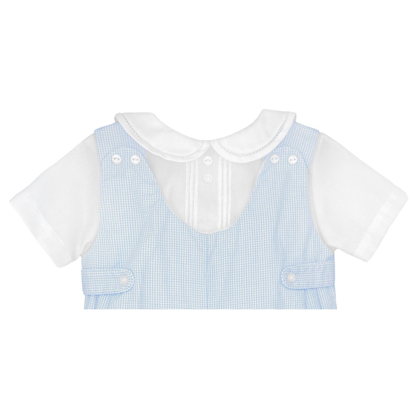 Blue & White Checked Romper with Side Tabs