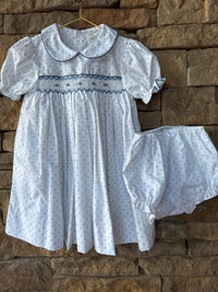 Petit Ami Blue Floral Smocked Dress Ss 24M