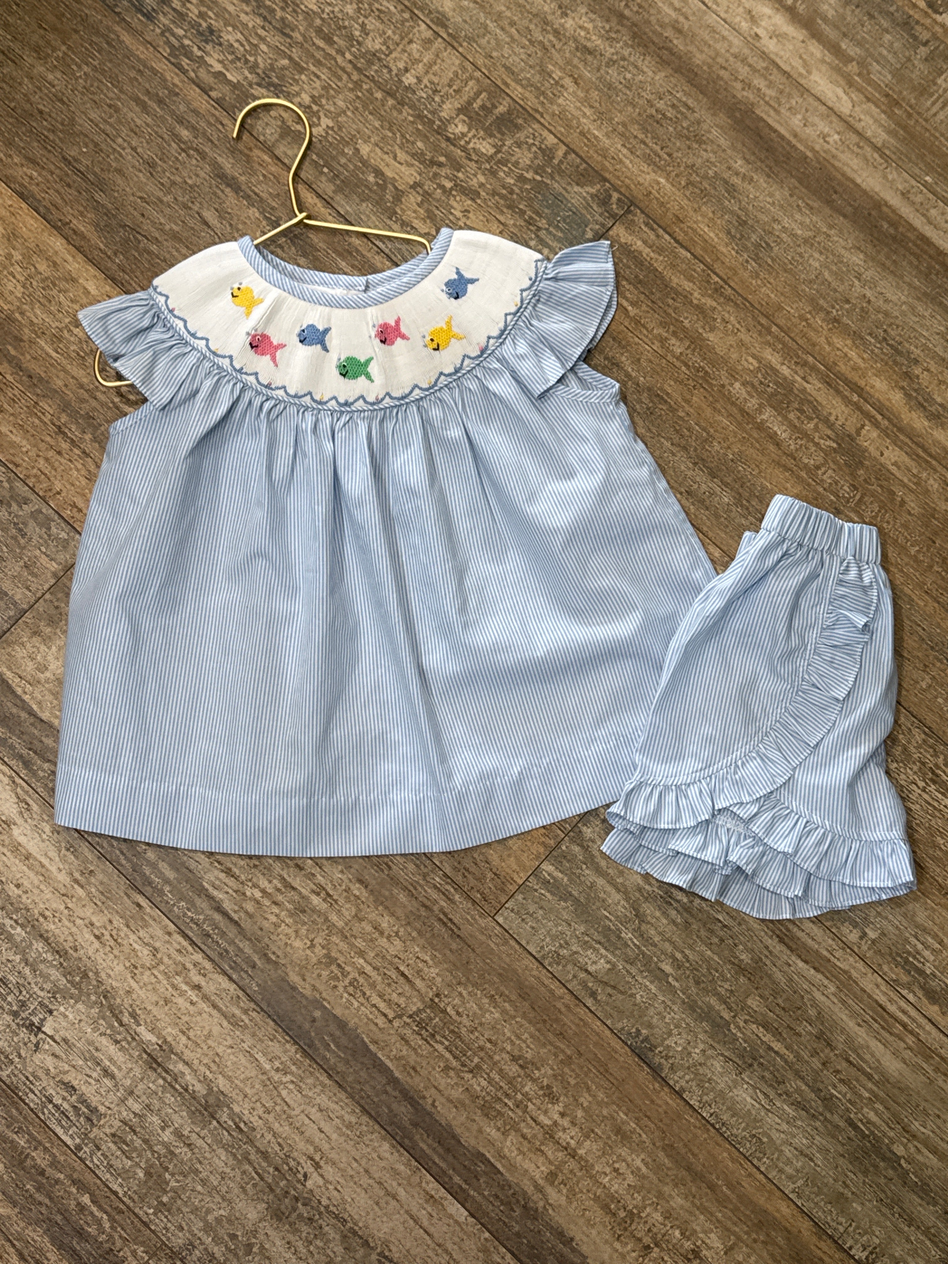 Stitchy Fish Fishy Smocked Short Set 3T