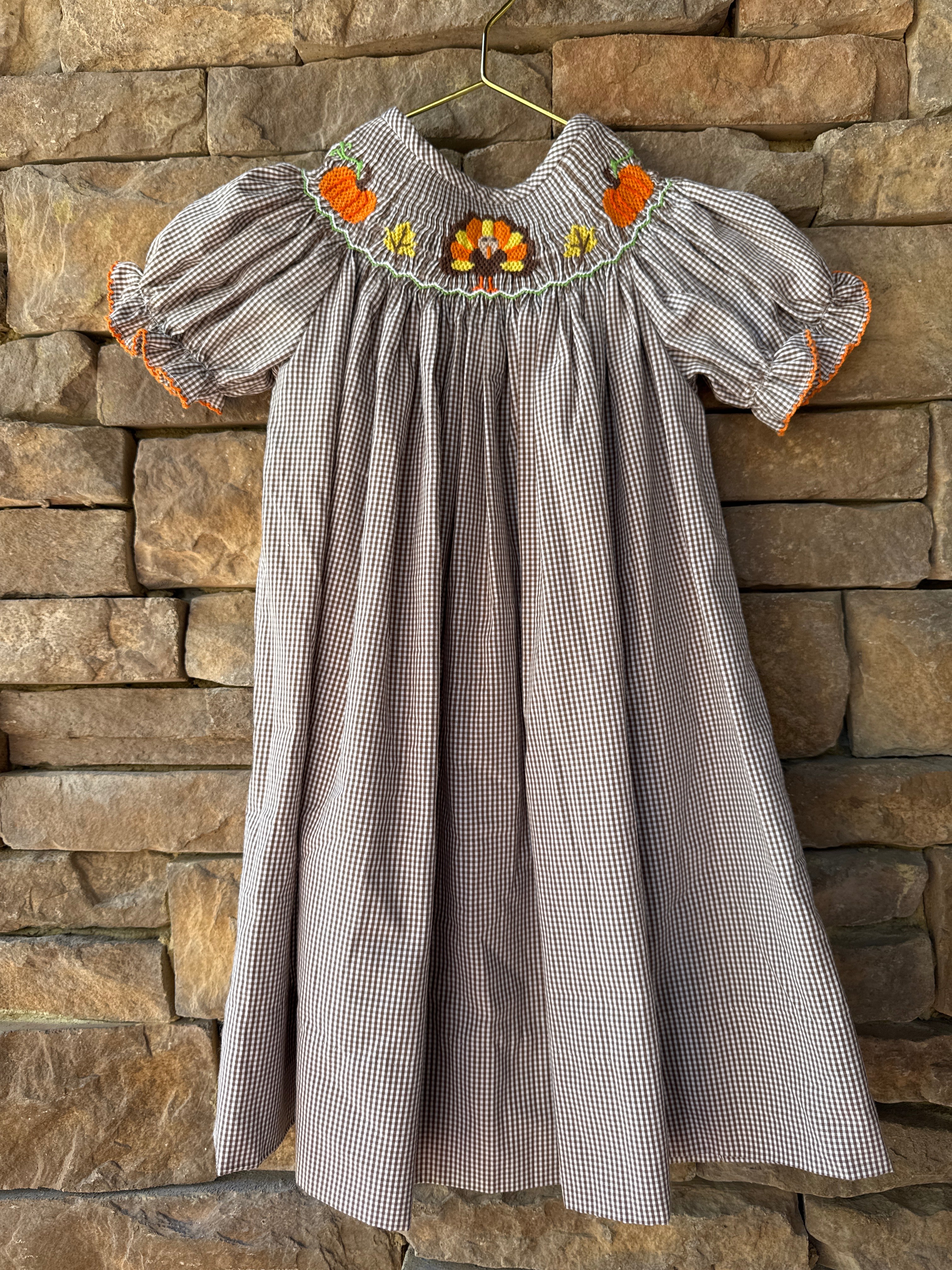 Delaney Turkey Pumpkin Smocked Dress 2T