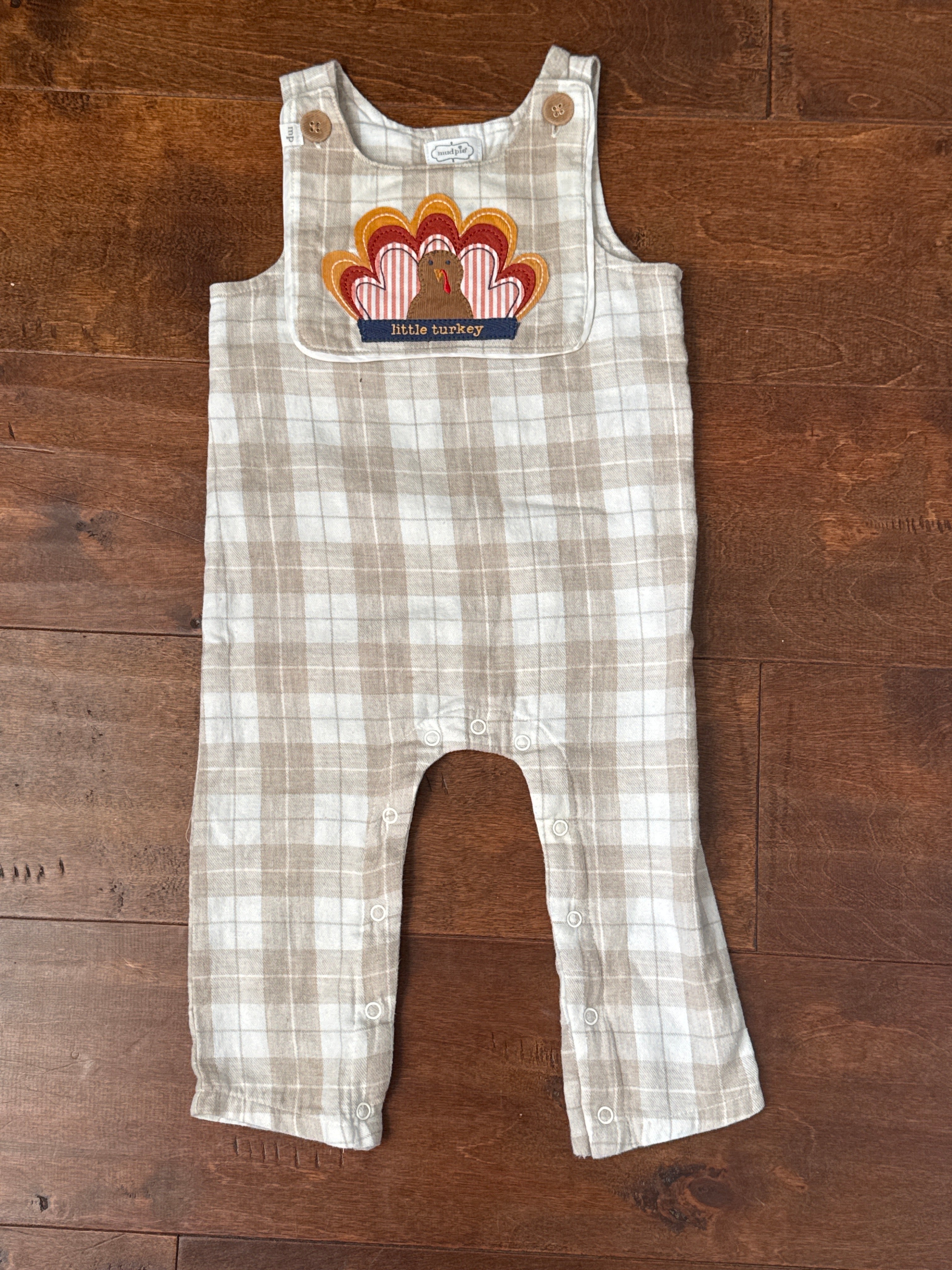 MudPie Button Bib Turley/Pumpkin Longall 9-12M