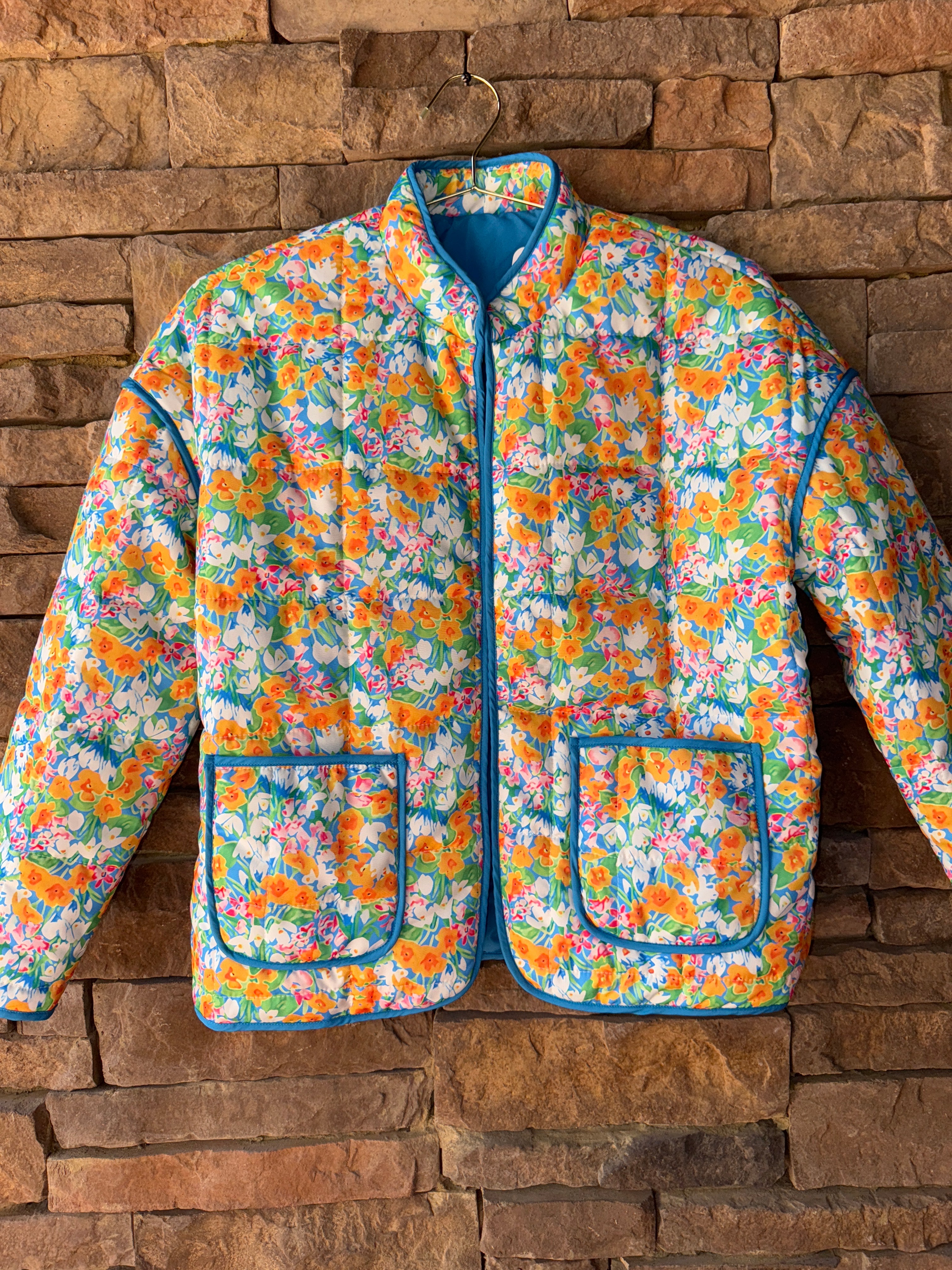 Floral Buff Quilted Jacket S