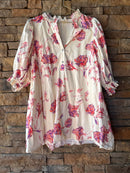 Entro White and Pink Floral Mini Dress L