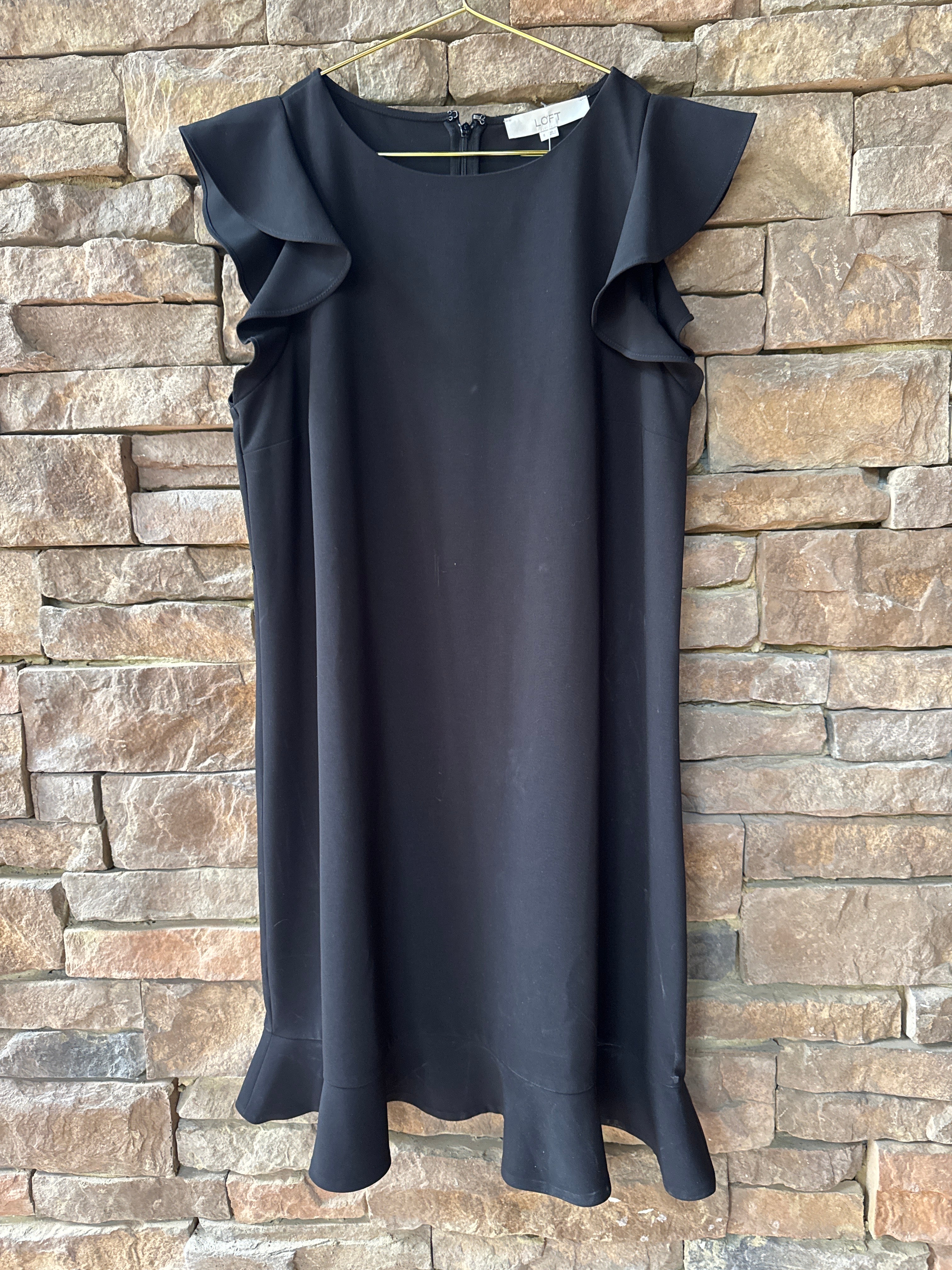 Loft Black Ruffle Sleeve Dress 8
