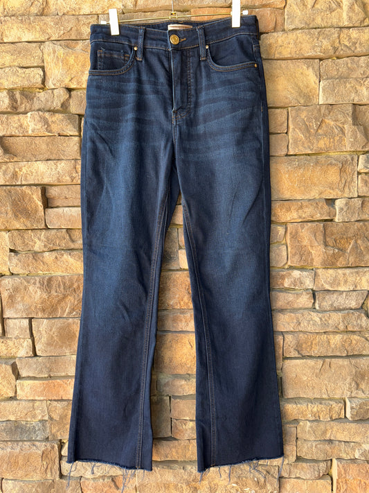 KUT Dark Raw Hem Flare Jean 0