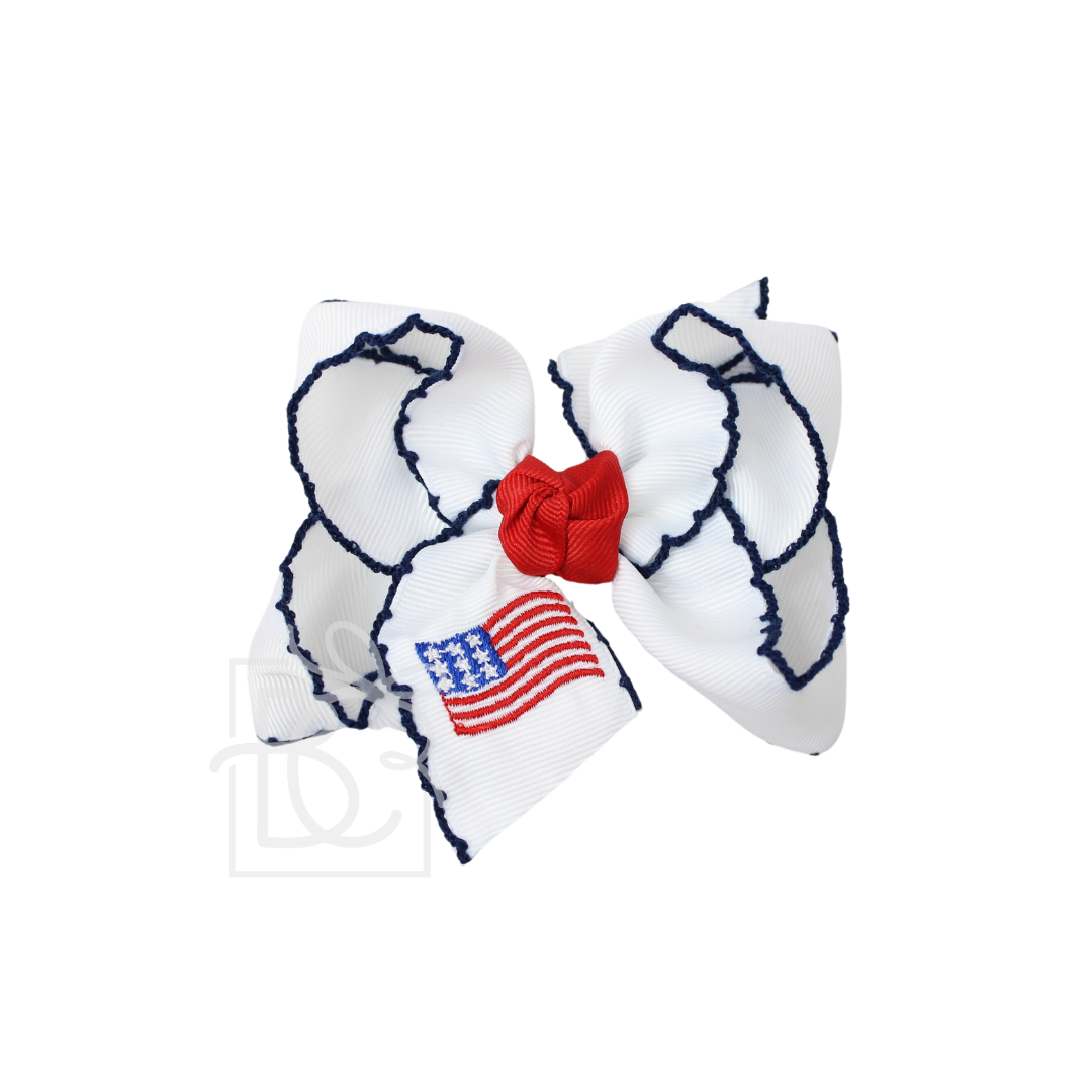 EMBROIDERED PATRIOTIC CROCHET EDGE BOW: 4.5" Large / Fireworks