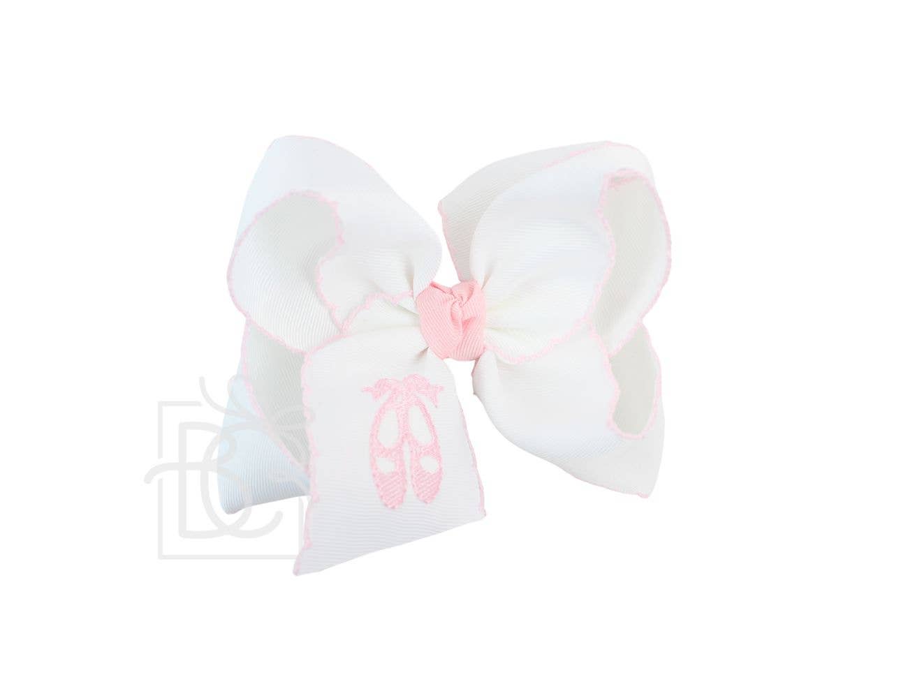 EMBROIDERED BALLET SHOES CROCHET EDGE BOWS: Light Pink / 4.5" Large - 1.5" Crochet edge grosgrain ribbon