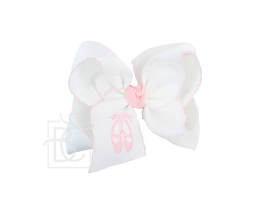 EMBROIDERED BALLET SHOES CROCHET EDGE BOWS: Light Pink / 4.5" Large - 1.5" Crochet edge grosgrain ribbon