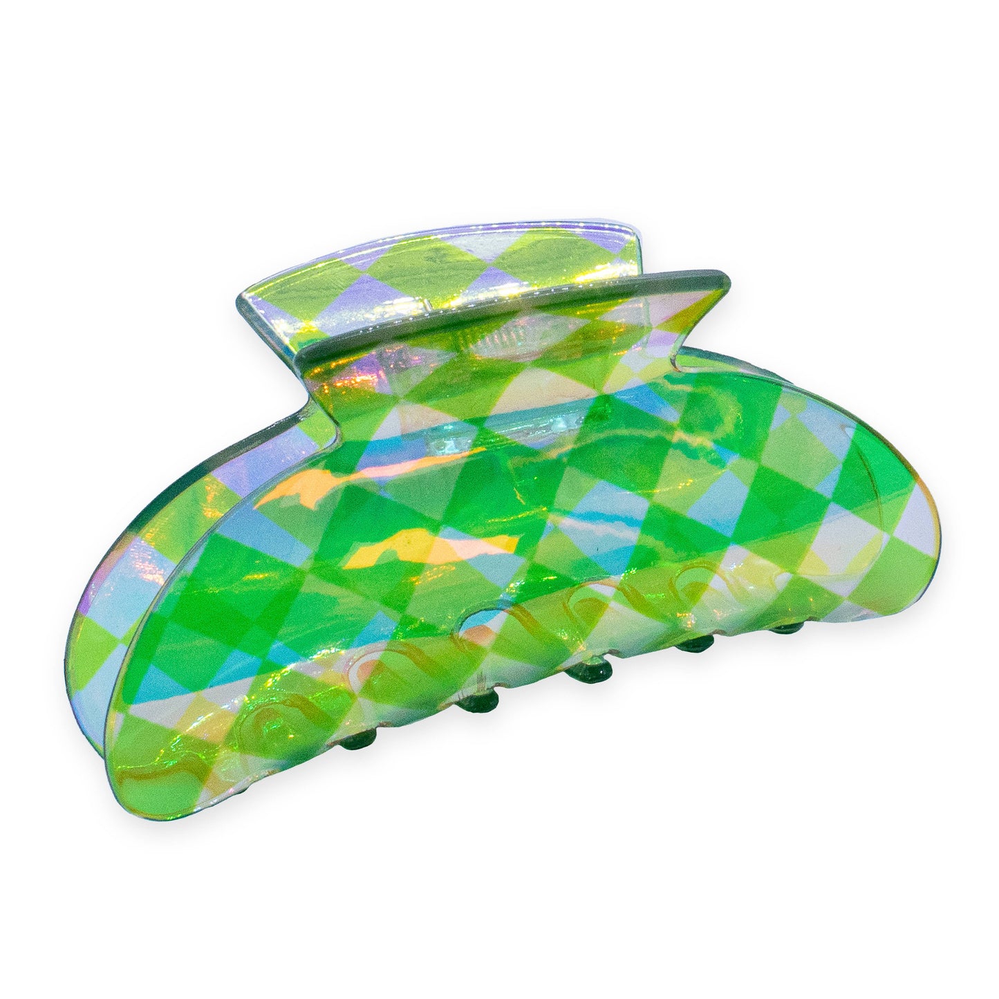 Medium Round Iridescent Checkered Hair Claw Clip: Pink