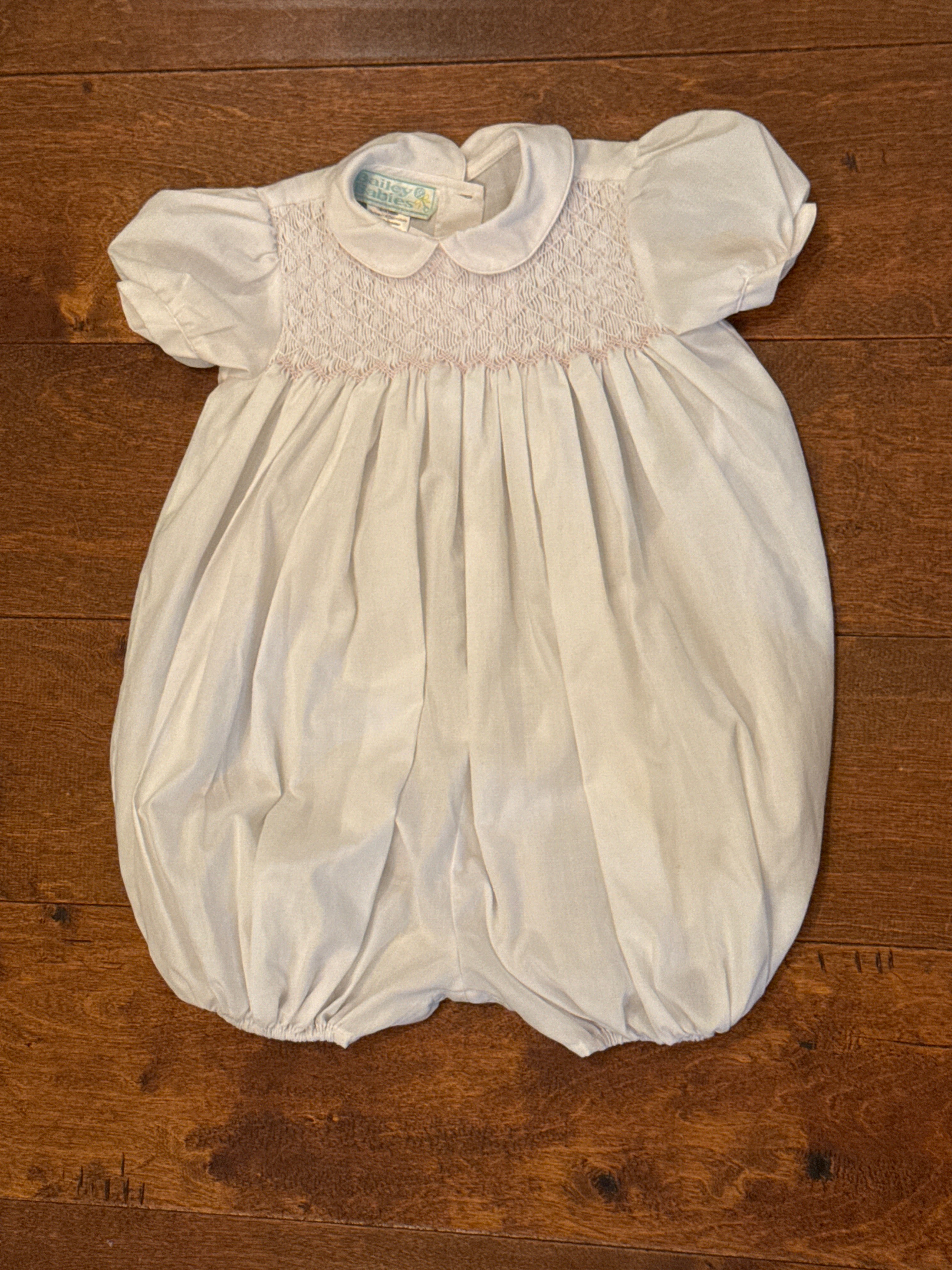 White Smocked with Pink Detailing Bubble 18M