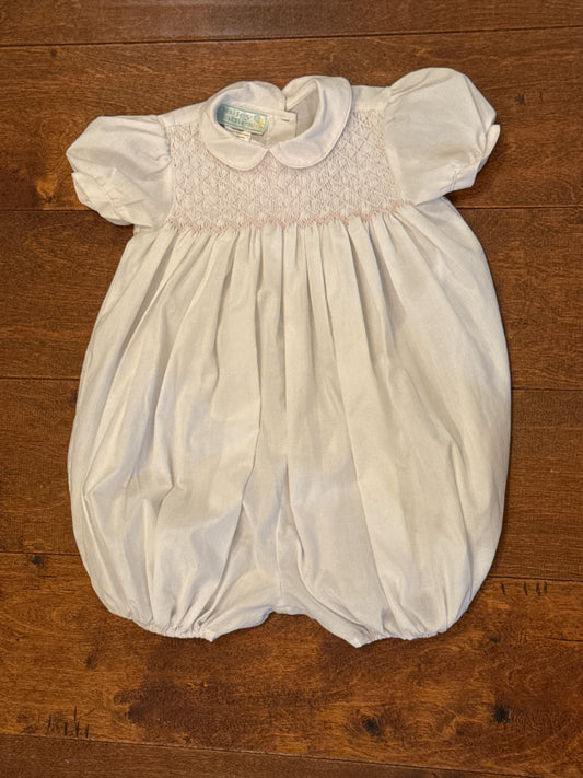 White Smocked with Pink Detailing Bubble 18M