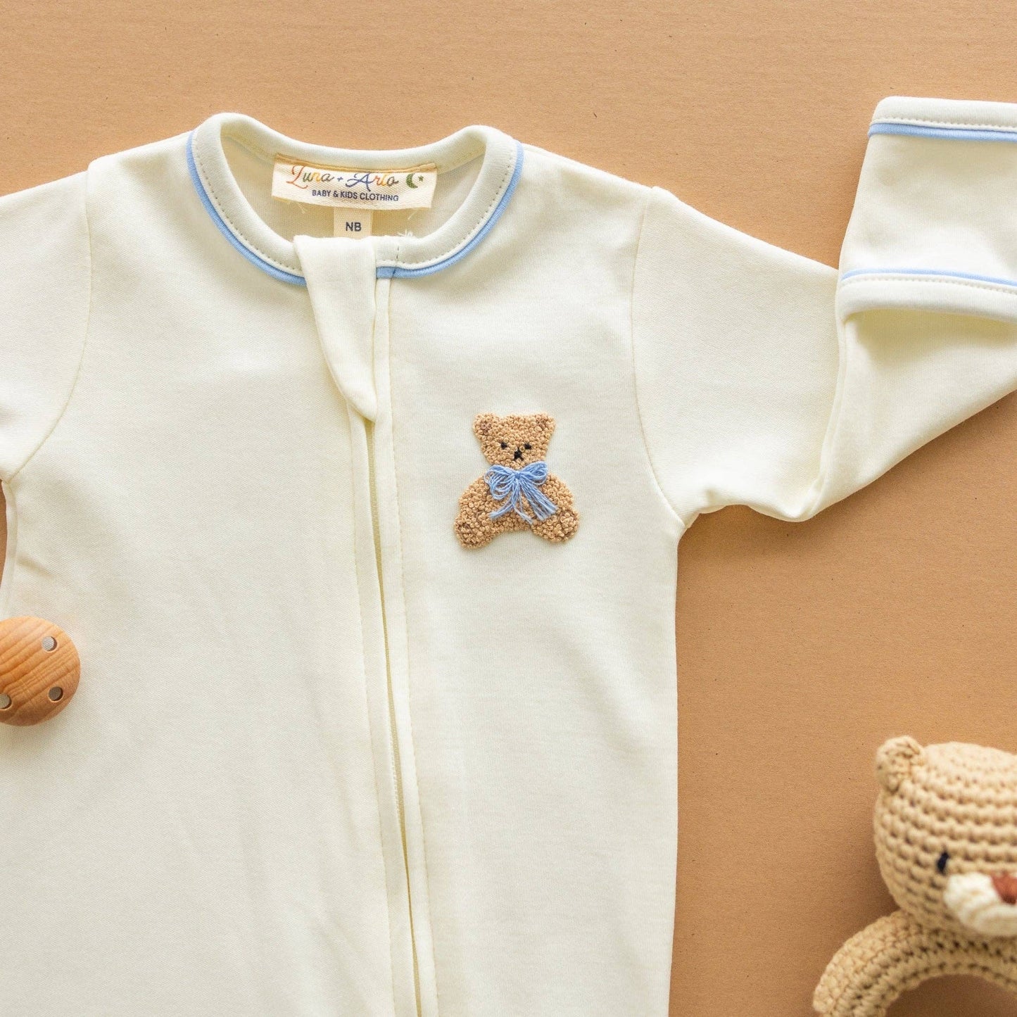 Bear Hugs Zip Footie - Sky