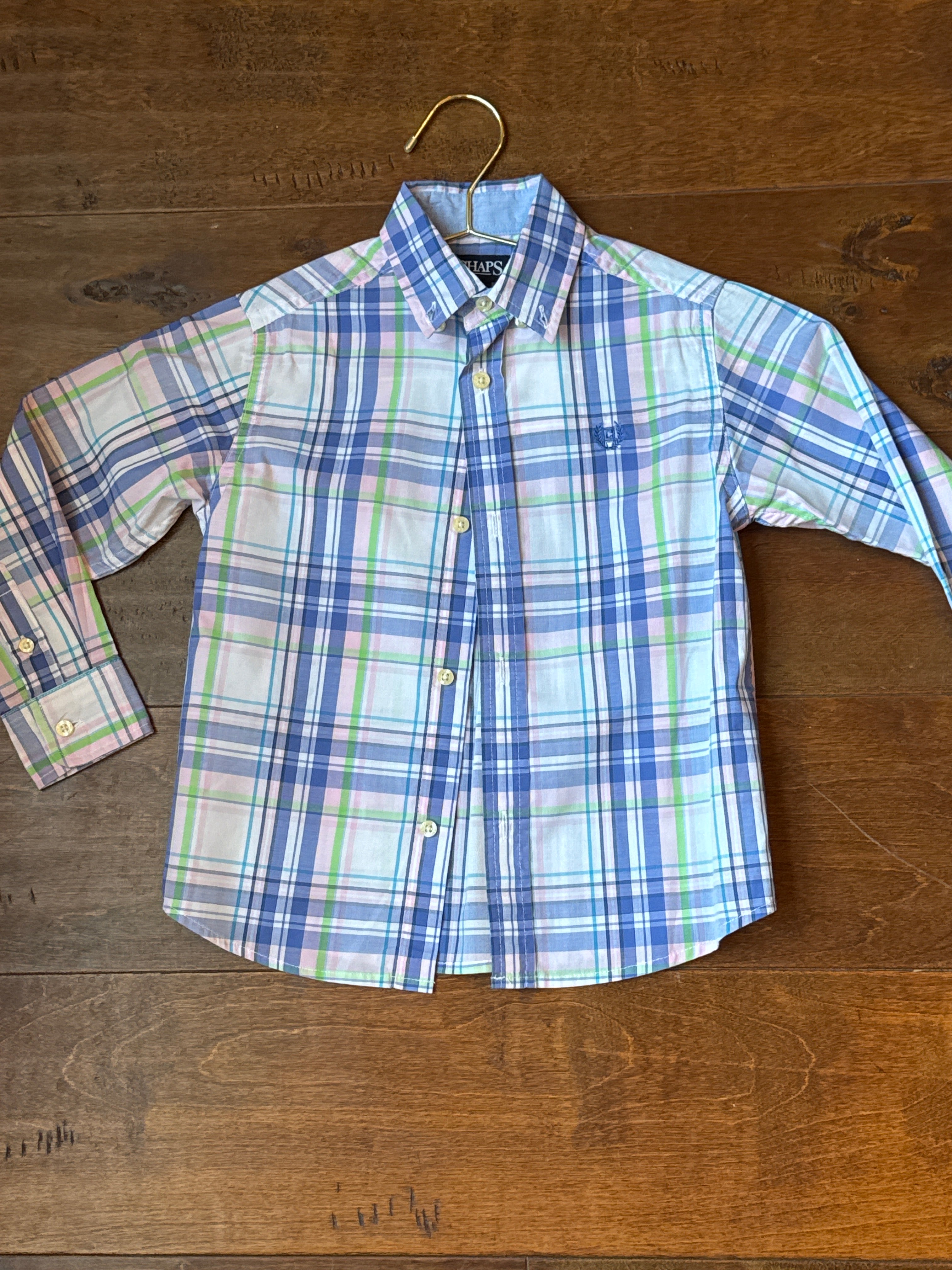 LS Pink Green and Blue Plaid Polo 5T