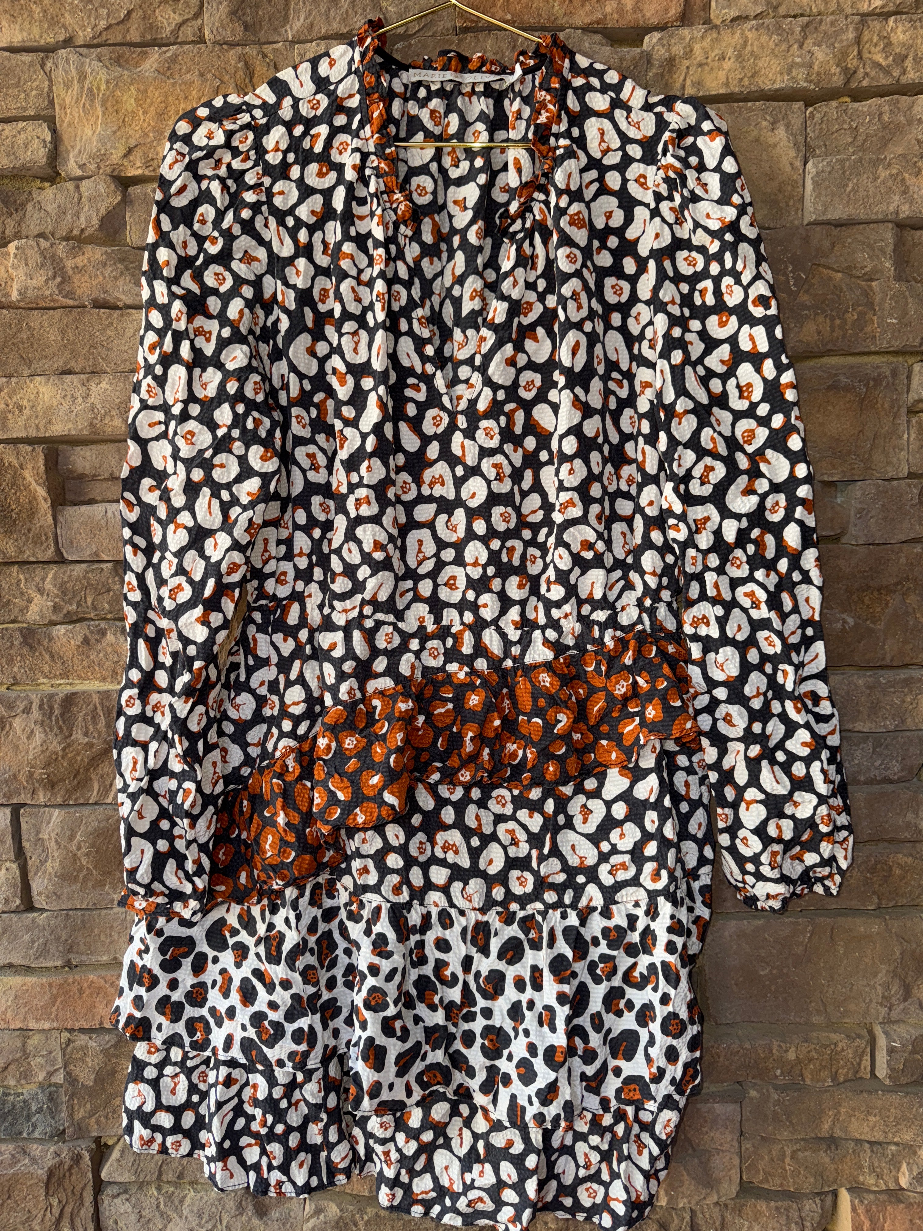 Marie Oliver Cheetah Tiered Ruffled Dress M